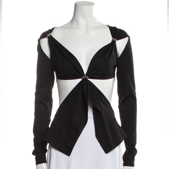 SID NEIGUMBlavk Long Sleeve Cut Out Ring Twist Top Size: Medium